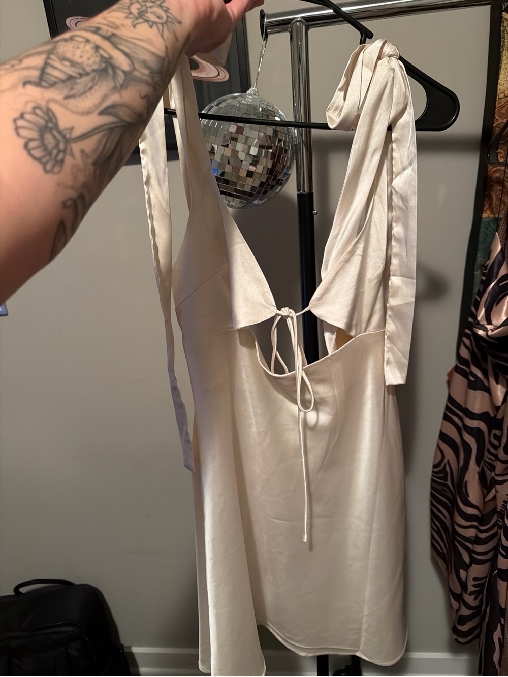 Lioness Cream Backless Satin Halter Dress